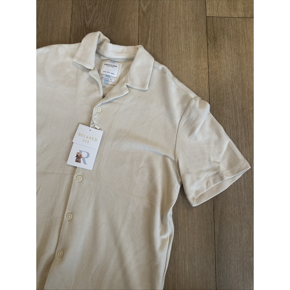 Denim & Flower Ricky Singh Relaxed Fit S/S Button Shirt‎ Beige Med Stretch NWT